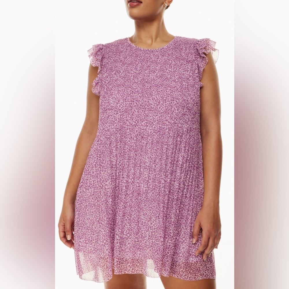 Aritzia Lavender-Pink Printed Mini Dress with Ruffle Sleeves